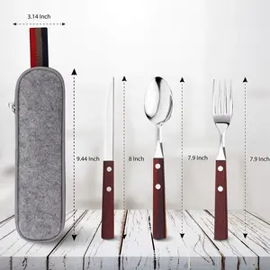 Set of 4 Silverware Set & Storage Case Wooden Handle Stainless Steel Cutlery Forks Spoons Knives Flatware Set Utensils Dinnerware Set
