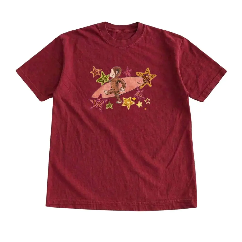 The Running Monkey Stars Graphic T-Shirt, Whimsical Animal Art Tee, Vintage Celestial Shirt, Unisex Cotton Top, Trending Shirt