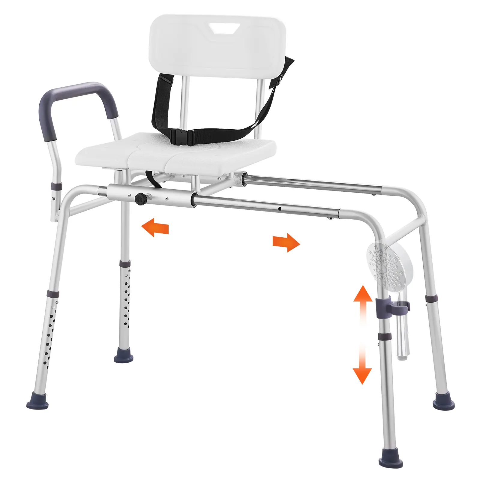 VEVOR Modern Plastic & Aluminium Sliding Tub Transfer Bench, 20.7"-27.2" Adjustable Height Cut-Out Seat, Reversible Backrest (Reversibility), Safety Belt, Non-Slip, Tool-Less Setup, Easy Access & Entry/Exit, 400 lbs Capacity for Elderly