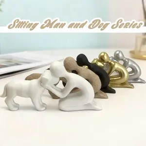 Minimalist Human Dog Series Figurine, Warm Pet Memorial Statue, Abstract Dog Lover Sculpture, Modern Home Decor Art, Multicolor Desktop Ornament