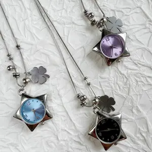 Y2K Star pocket Adjustable watch clock Clover necklace Zinc alloy japanese trinkets bag charms Original Design Creative Pendant