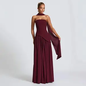 2025 Women's Fashion Strapless Solid Color Split Dress Fashion Sexy Backless High Split Long Dress Women's Summer Clothing Women's Formal Wear Womenswear Gamis