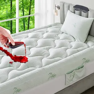 OBOEY Bamboo Mattress Topper, Waterproof Mattress Protector, 1000 GSM Quilted Fitted Mattress Pad with 1 Pillow Protector & Sleep Mask, Side Pocket, Breathable Fluffy Soft Mattress Topper with 8"-21" Deep Pocket