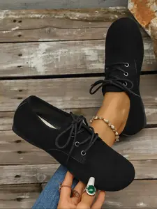 Women's Breathable Casual Low-Top Shoes, Adjustable Lace-Up Ballet Flats, Comfortable Fashion Sneakers for All Seasons, Trendy Walking Sneaker