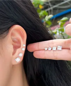 1 Pair Princess Cut 5A Cubic Zirconia Square Stud Earrings – 925 Sterling Silver, Elegant Jewelry for Women & Girls, Perfect Gift
