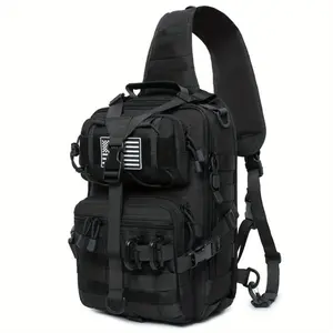 Versatile Black Tactical Shoulder Bag Heavy Duty Nylon with Silicone Patch 2 D Ring Attachments Ideal for Outdoor Activities Hunting Fishing