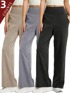 3-Pack High Waist Leggings for Winter Fleece Lined Pants Women Wide Leg Pants For Women With Pockets High Waisted Loose  Casual Lounge Sweatpants Womenswear Minimalist Wideleg Style Bottom Everyday Palazzo Trouser