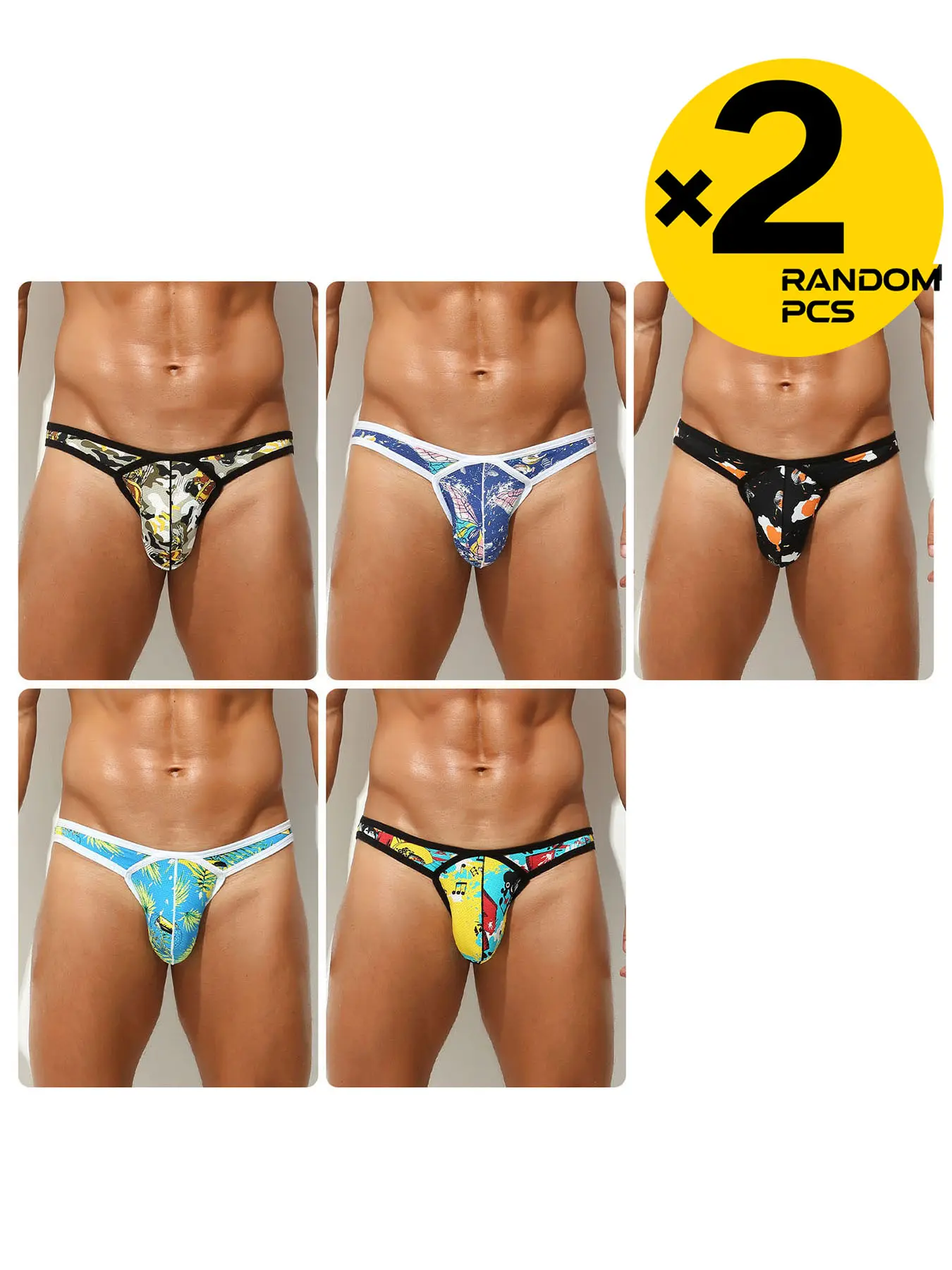 Men's Sexy Casual Triangle Underwear, Elasticity Design Underwear, Soft Stylish, Random Color 2/3/4 Pack, Fashion Tropical Print Bikini Style, Ideal for Beach and Leisure