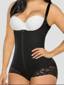 Women's Solid Color Lace Trim Shapewear Bodysuit, Breathable Comfortable Adjustable Straps Snap Closure Crotch Shaper, Tummy Control High Compression Shapewear for Daily Wear, Compression