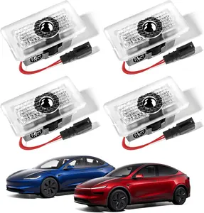 Tesla Door Projection Light, Red, Tesla Accessories, PCS UltraBright LED Logo Puddle Lights Compatible with Tesla Model /Y/S/X, NoFade HD Glass Lens Welcome Light