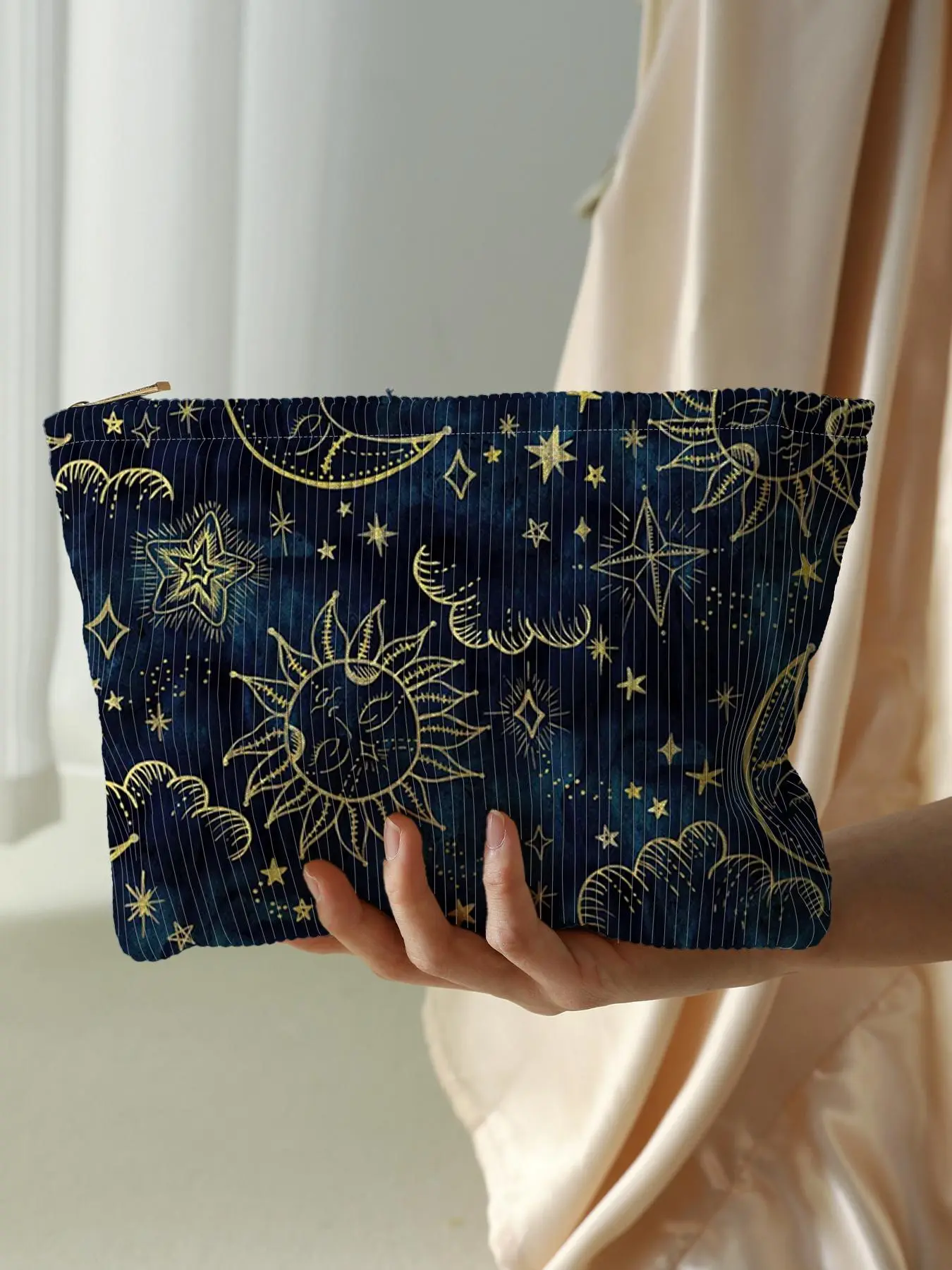 Star & Moon & Sun Pattern Makeup Bag, Casual Lightweight Multi-functional Cosmetic Bag, Zipper Makeup Organizer Pouch for Travel & Daily Use, Travel Cosmetic Bags, Cosmetic Storage Bag, Travel Beauty Bag, Cosmetics Bag
