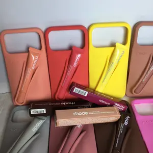 Trenđy Rhode Lip Case Set for iPhone, Silicone Phone Case with Lipstick, Matte Soft Cover, Aesthetic Phone Case Gift