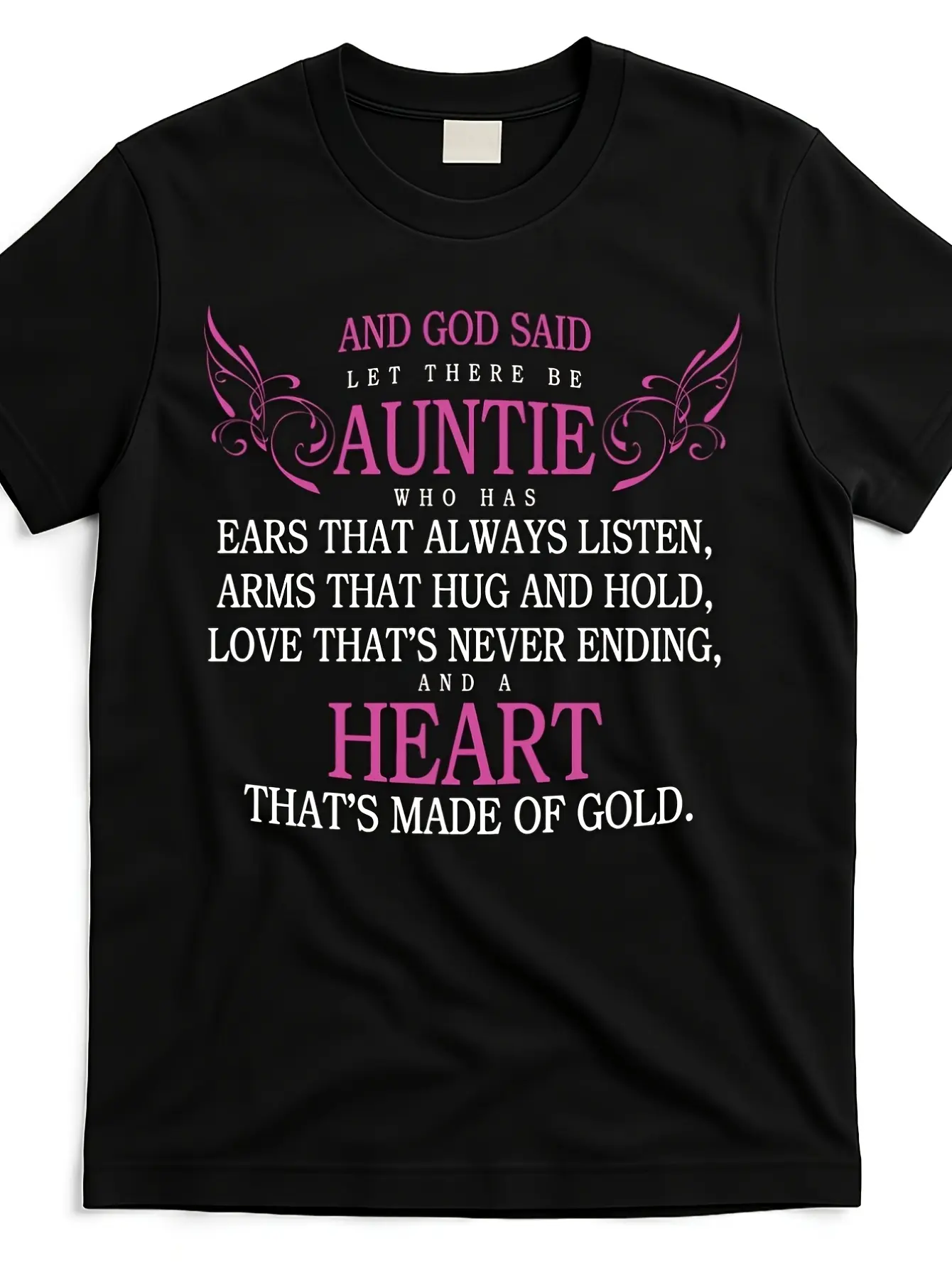 God Said Let There Be Auntie Graphic T-Shirt - Humorous Quote & Floral Design,  Cotton 220GSM, Unisex Casual Round Neck Tee for Men & Women, All-Season Comfort, Machine Washable, Allseason ClSame Style for Men and Women 2025 Summer Short-sleeved