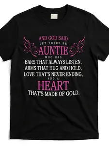God Said Let There Be Auntie Graphic T-Shirt - Humorous Quote & Floral Design, 100% Cotton 220GSM, Unisex Casual Round Neck Tee for Men & Women, All-Season Comfort, Machine Washable, Allseason ClSame Style for Men and Women 2025 Summer Short-sleeved
