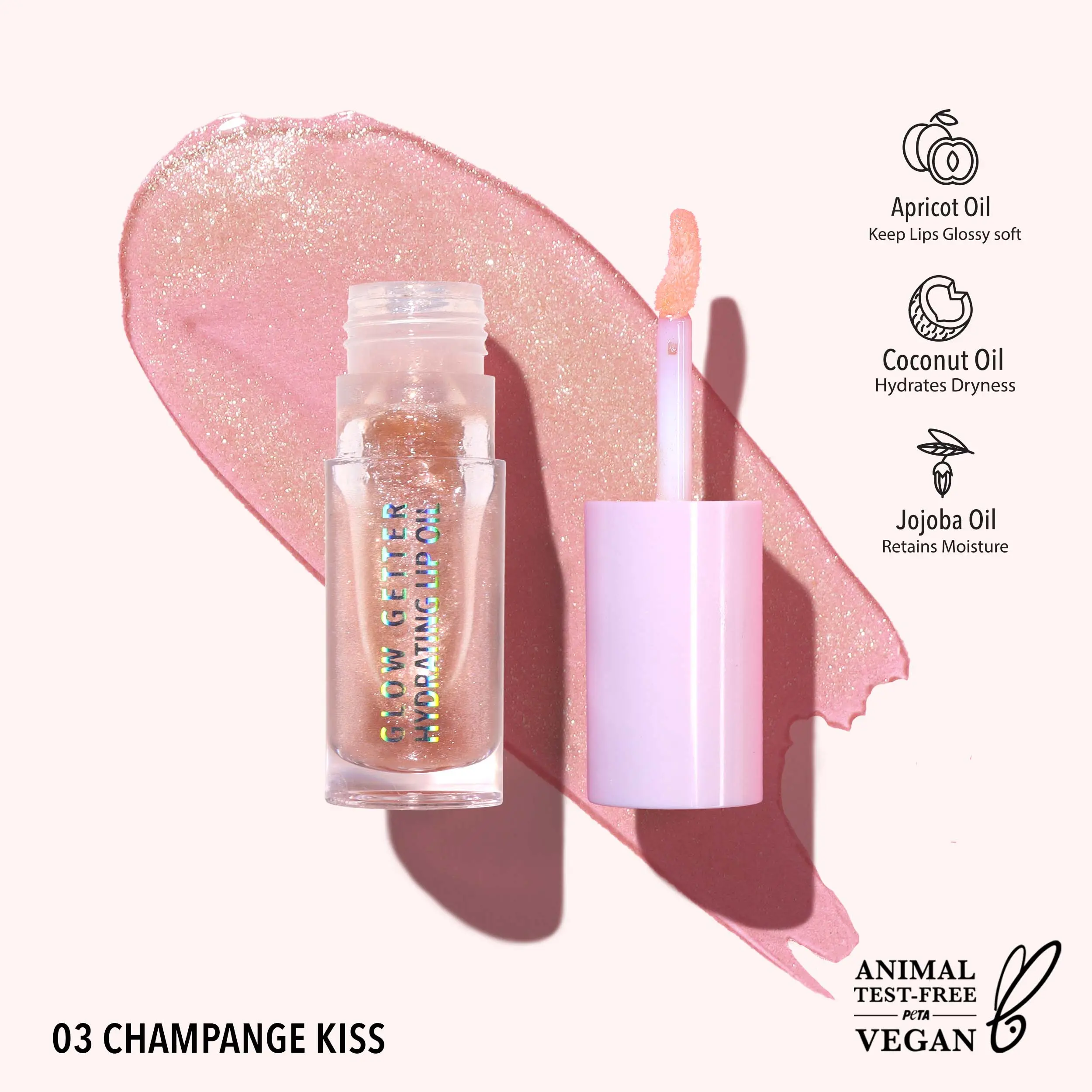 MOIRA | Glow Getter Hydrating Lip Oil (003, Champagne Kiss) | Glossy Moisturizing Lip Oil