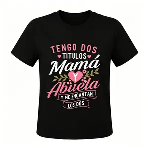 Black-White Heart Floral Printed Tee - Latina Mom Casual Everyday Day Breathable Top with "Tengo 2 Titulos Mama Y Abuela" Print, Hispanic Pride Design #AbuelaPride #LatinaMomVibes Summer Workout wear