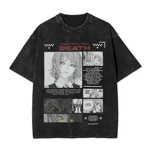 Washed T Shirt Yoru Chainsaw Man War Devil Vintage T-Shirt Oversize Makima Reze Streetwear Short Sleeve 7Graphic Tees Men Women