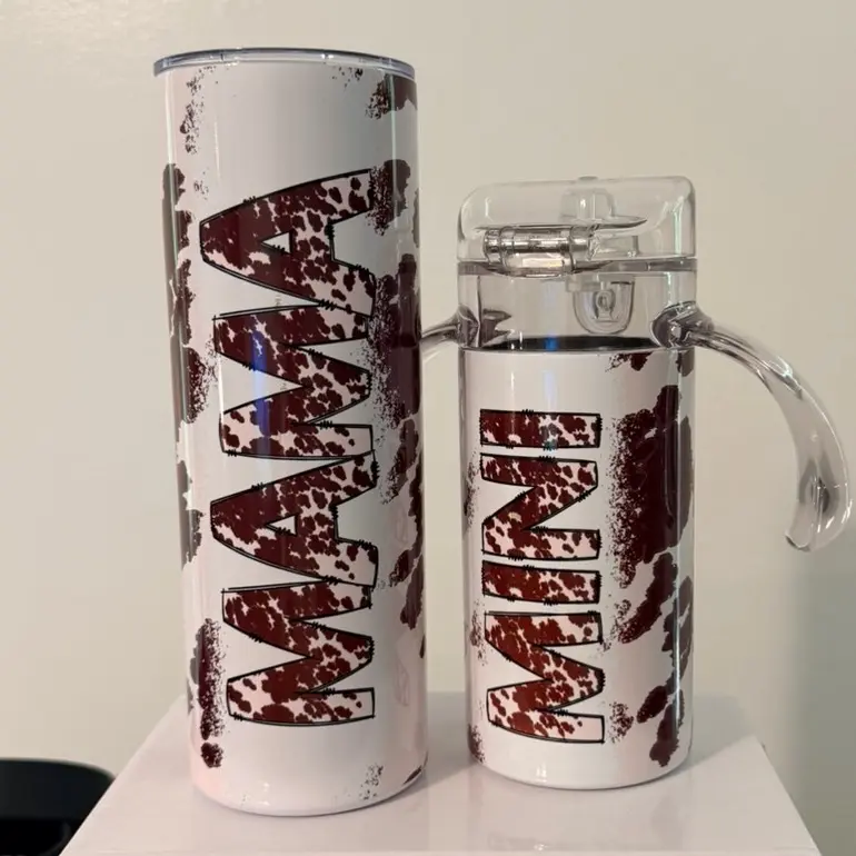 Mama/mini brown cow tumbler set