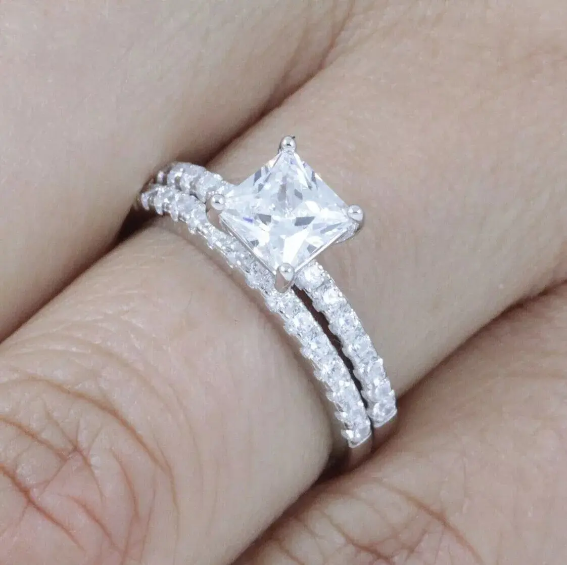 Janefashions 1CT Princess Engagement Ring Wedding Band Set 925 Sterling Silver 2.5-15 M6853