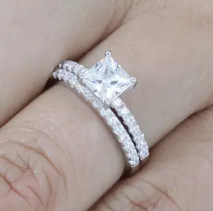 Janefashions 1CT Princess Engagement Ring Wedding Band Set 925 Sterling Silver 2.5-15 M6853