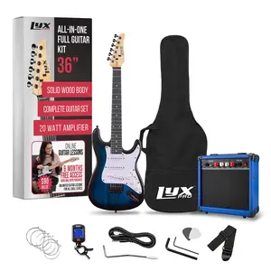 LyxPro 36 Inch Electric Guitar and Kit for Kids with 3/4 Size Beginner’s Guitar, Amp, Six Strings, Two Picks, Shoulder Strap, Digital Clip On Tuner, Cable and Soft Case Gig Bag -Natural