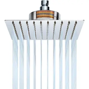 Stainless Steel Rain Shower , ShowerHead with Filter, Square Waterfall Shower , High  Ceiling Shower  for Hard Water - 10"