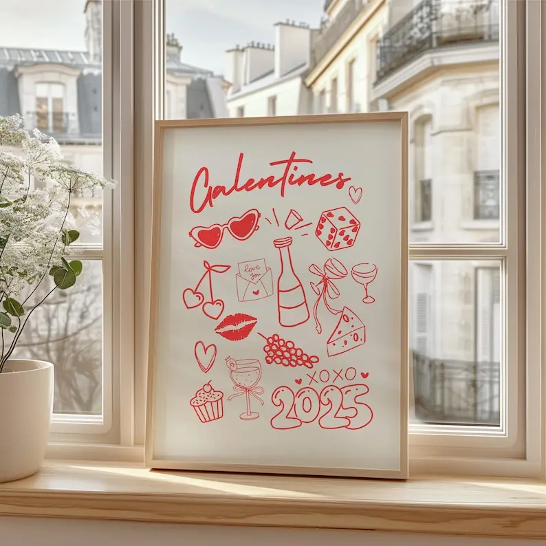 Galentines Party Print, Printable Valentines Bar Cart Poster