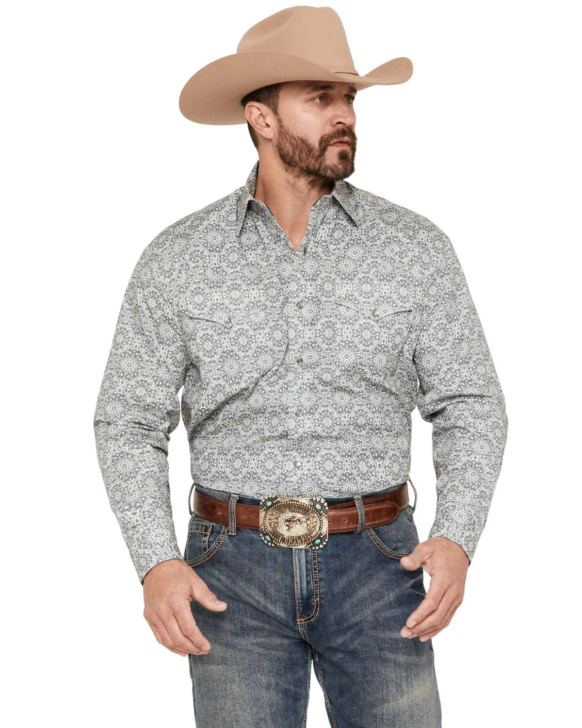 Stetson Men's Men'S Medallion Print Long Sleeve Snap Western Shirt - 11-001-0425-4024