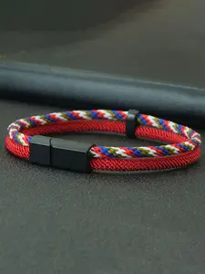 Men's Nylon Braided Bracelet with Magnetic Buckle, Colorful Cotton Cord, Double Layer Sports Style Jewelry, Casual Fashion Accessory