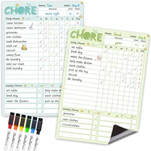 Dry Erase Chore Chart - 8.5"x12" Behavior Responsibility Chore Board for , Teenagers - 6 Extra Fine Point Markers Included - Shipped Flat 2 count Blue & Green