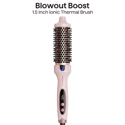 [Live Only] Wavytalk Thermal Brush for Hair Care - 1.5in Heated Round Tool for Thermal Brush Blowout Look, Dual Voltage, Sakura Pink, Tourmaline Ceramic, Negative Ion Tech, 5 Temperature Settings, Less Damage Hair Curlers & Straighteners