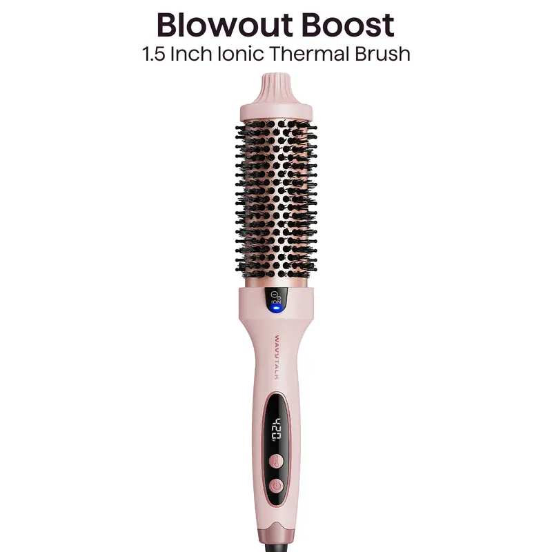 [Live Only] Wavytalk Thermal Brush for Hair Care - 1.5in Heated Round Tool for Thermal Brush Blowout Look, Dual Voltage, Sakura Pink, Tourmaline Ceramic, Negative Ion Tech, 5 Temperature Settings, Less Damage Hair Curlers & Straighteners