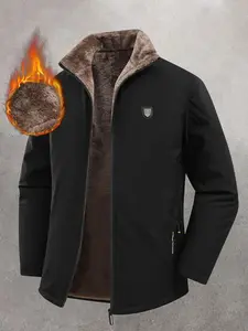 Men's Spring Fall Winter Outdoor Casual Fleece Thermal Lined Jacket, Warm Fashion Coat for Cold Weather, Daily Wear Plain Design
