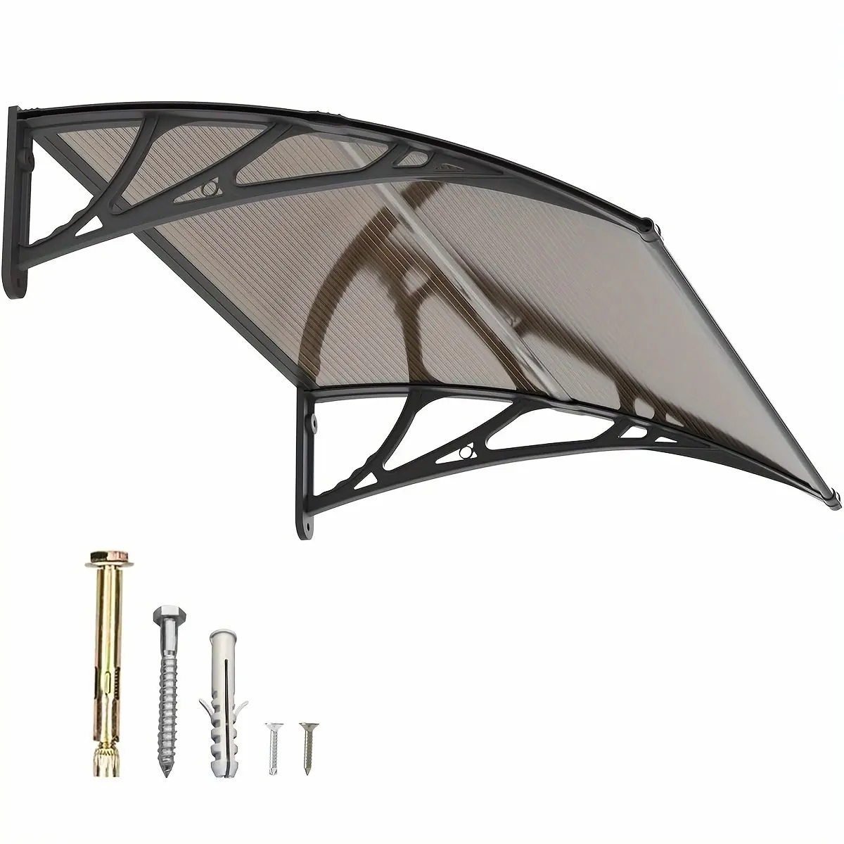 30/ 40/ 48/ 60/ 80" Window Awning Door Canopy Overhang Awnings for Doorways Polycarbonate Cover Patio Door Awning UV Rain Snow Sunlight Protection Hollow Sheet, Black Bracket & Brown Board Clear Board