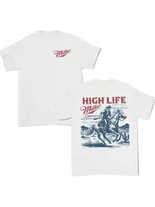 Vintage Western Beer Graphic Tee, Miller High Life Cowboy, Retro Country Style Drinking Shirt, American Made, Men's Casual Fitted Long Sleeve