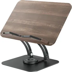 Adjustable Book Stand for Reading with 360° Swivel Base, Foldable Cookbook Stand with Elastic Page Clips for Music Scores, Recipe, Tablet, Laptop - Black