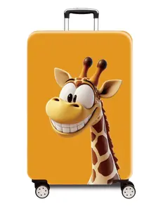 Giraffe Cartoon Pattern Thick Luggage Protector Cover, 300g/m², Suitable for Business Travel Vacation, Travel Essentials, Fits 20-28 Inch Suitcases, Casual Style