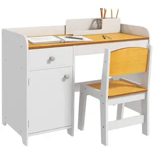 Bellemave Qaba Kids 2-Piece Desk and Chair Set - Certified MDF, Rectangular Top with Storage Drawers, Tuck-Under Design, Safe Stylish Indoor Furniture for Homeschooling, Homework