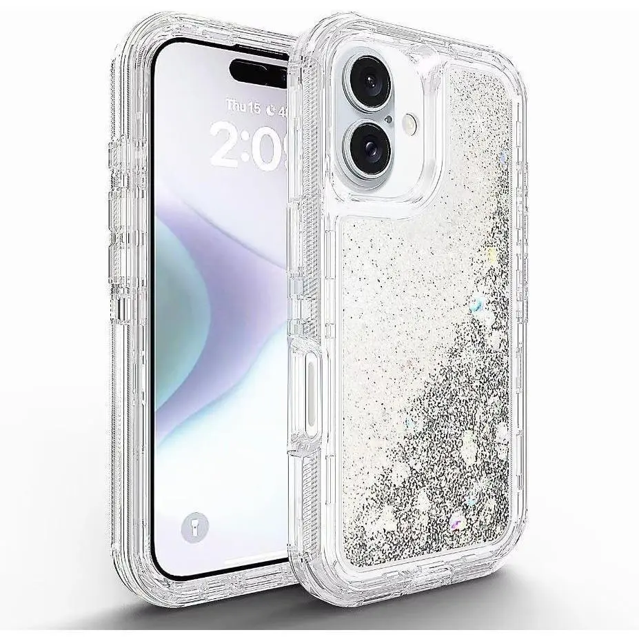 3-in-1 Heavy-Duty Glitter Liquid Quicksand Shockproof Phone Case Shell for iPhone 16,15,14,13,12,11 Pro,XS Max,XR,8,7 Plus - Protective Cover for Smartphone,Cellphone,Handheld Devices
