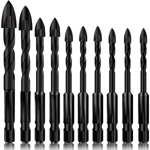 10 count Masonry Drill Bits,  Concrete Drill Bit Set for Tile,Brick, Plastic and ,Tungsten Carbide Tip  for Wall Mirror and Ceramic Tile on Concrete and Brick Wall with Size 5mm to 12mm