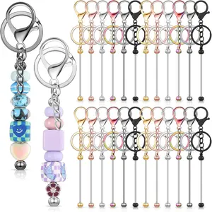 24 Pcs Metal Beadable Bars, Blank Keychain Pendants for DIY Beaded Jewelry Crafts, Ideal Gift for Kids & Students, Classic Color Office School Supplies