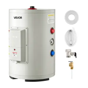 VEVOR 6-Gal Capacity Steel Body Electric Tank Water Heater, 1600W 120V Point-of-Use Hot Water Heater with LED Display Screen, Knob Control, Top Outlet, T&P Valve for Apartment Use, RVs, 6-Gallon Cap.