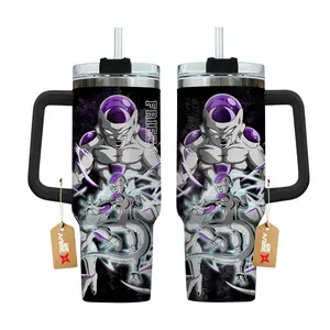 Frieza Anime Tumbler 40oz with Handle, Dragon Villain Aesthetic Cup, Final Form Power Energy Mug, DBZ Fan Gift, Action Anime Travel Mug, Stainless Steel Tumbler