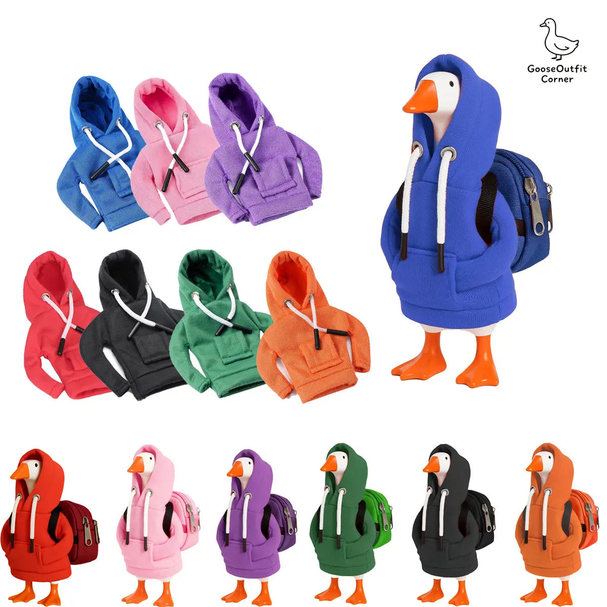 7 Inch Desk Goose Outfits Hoodies with Backpack Tabletop Goose Accessory Mini Goose Costume Clothes for Table Decor