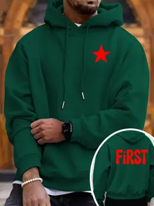 Unisex Fall Winter Trendy Fitted Sweatshirt, Background Text Star Design, Comfortable Loose Fit, Daily Wear