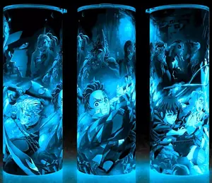 Glow in the Dark Demon Slayer Kimetsu No Yaiba Tanjiro Kamado Anime Cup Mug Tumbler 20oz with Lid and Straw - Elegant Drinkware for Anime Fans - Perfect for Hot or Cold Drinks! Stainless Steel. Flasks Plastic Coffee Glossy