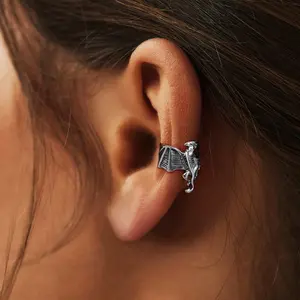 ChicSilver 925 Sterling Silver Retro Dinosaur Shape Ear Cuff Earrings Non Piercing Vintage Cartilage Cuff Earrings Conch Cuff Earrings for Women Men