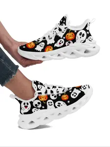 Women's Fashionable Halloween Themed Lace Up Front Sneakers, Casual Comfortable Breathable Lightweight Running Shoes, Male and Female All-match Round Toe Sports Shoes, Athletic Shoes