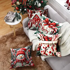 Christmas Style Printed Pillow Cover Home Decoration Cushion Cover Festive Atmosphere Sofa Bedside Pillow Cover