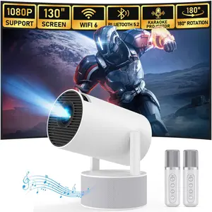 Portable Projector, Plug and Play Wireless Projector with 2 Speakers & 2 Microphones, Home Entertainment Projector, Stereo Karaoke Projector for Home Office, Home Theater Projector, Mother's Day Gift